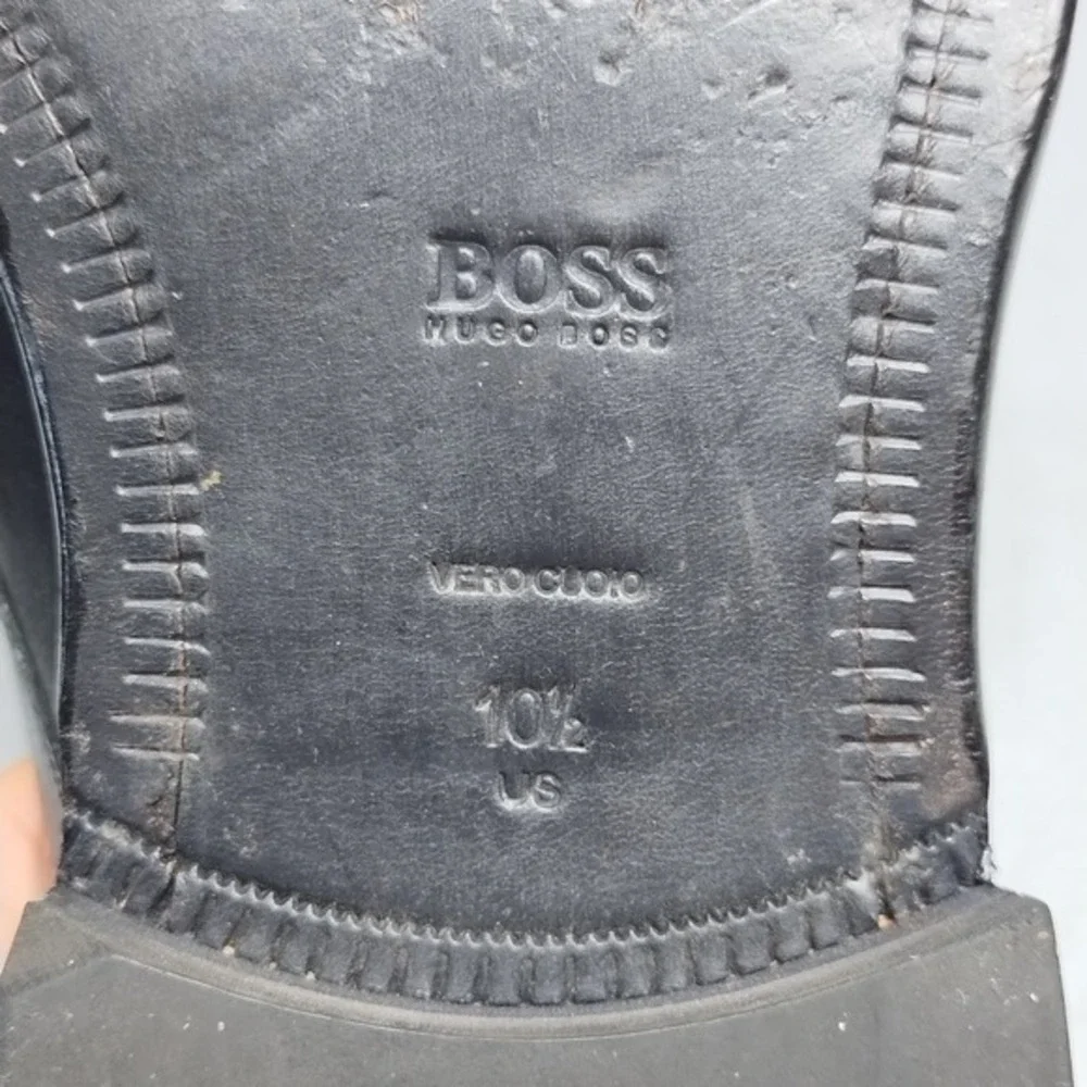 HUGO BOSS Oxford Dress Shoes Mens US 10.5 Black Leather Square Toe Lace‎ Up EUC